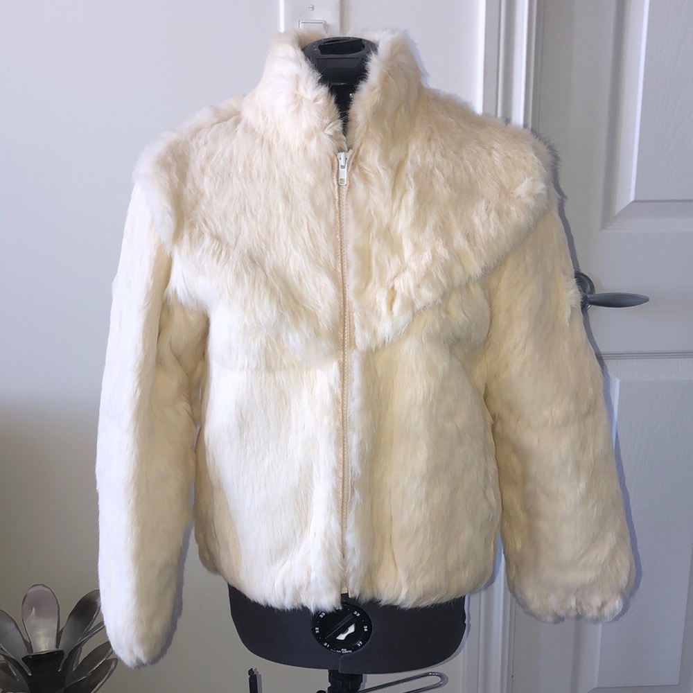 Faux Fur Cream Bomber Jacket - Womens